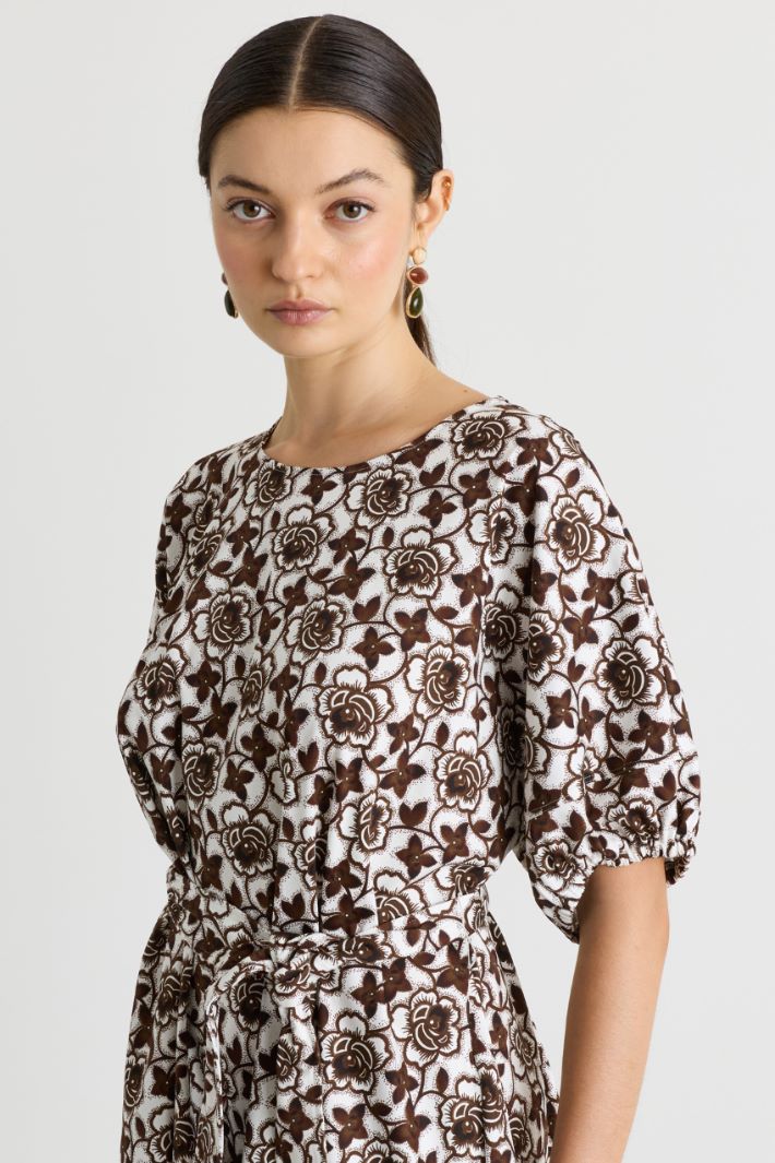 Belted short dress - WHITE BROWN - Intrend - 3