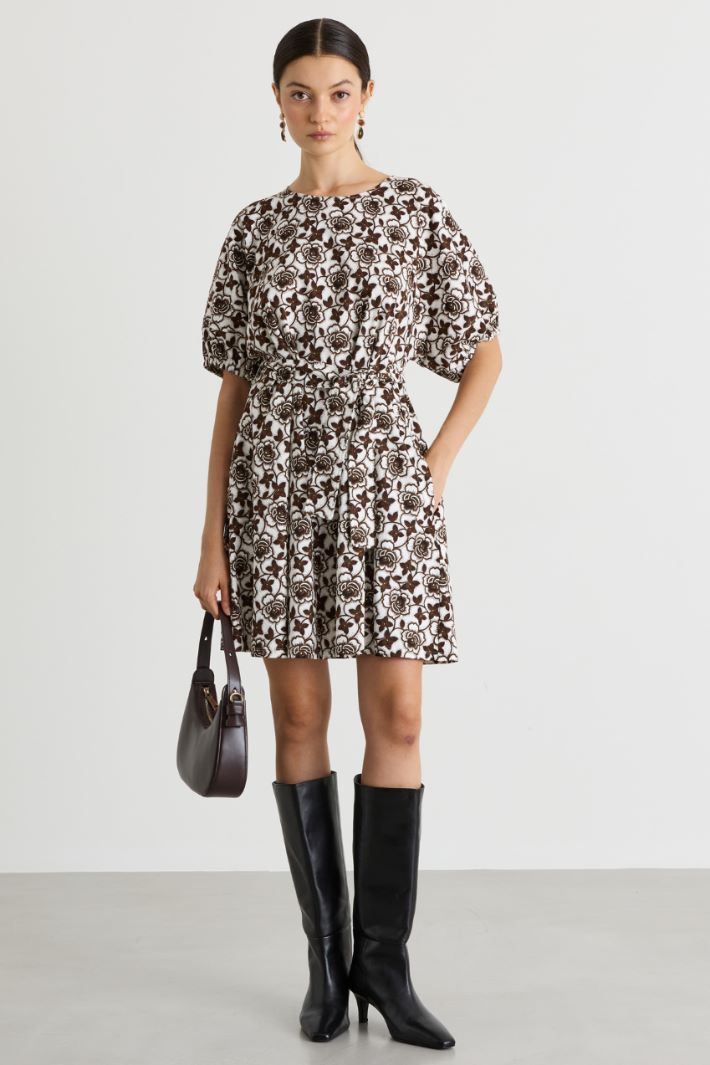 Belted short dress - WHITE BROWN - Intrend