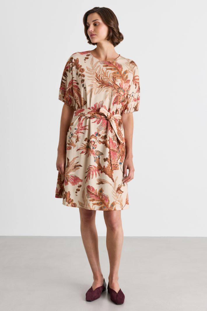 Belted short dress - BEIGE RED - Intrend - 2