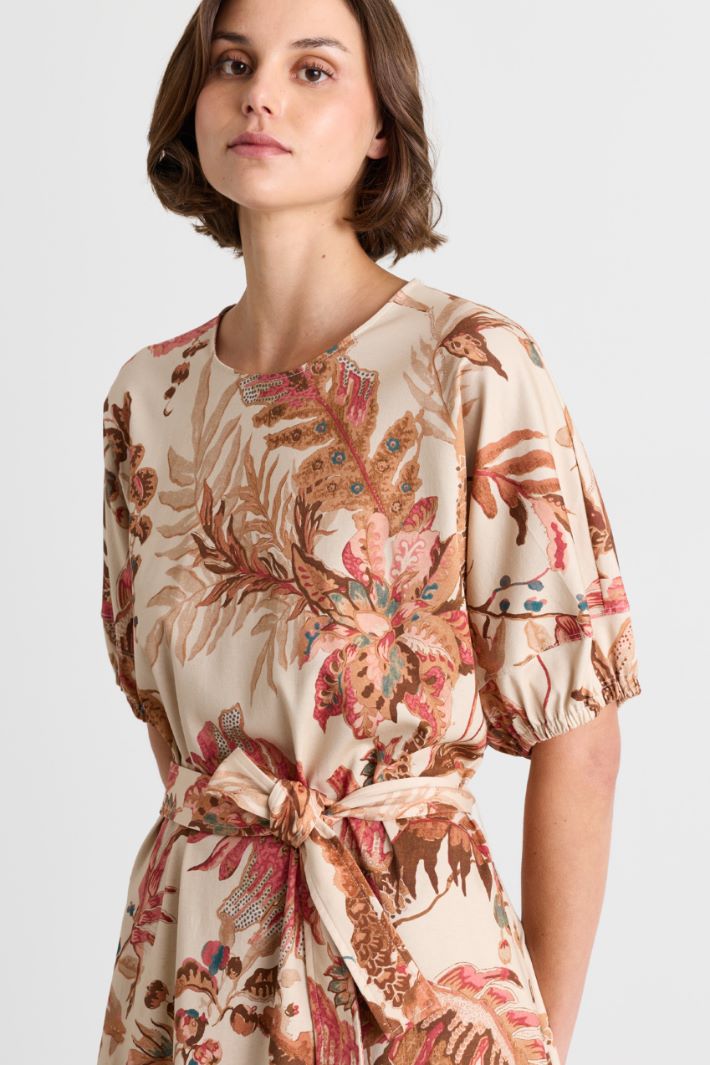 Belted short dress - BEIGE RED - Intrend - 3