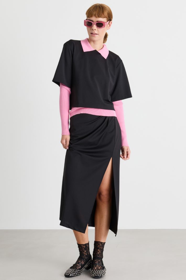 Jersey top and skirt co-ord - BLACK - Intrend