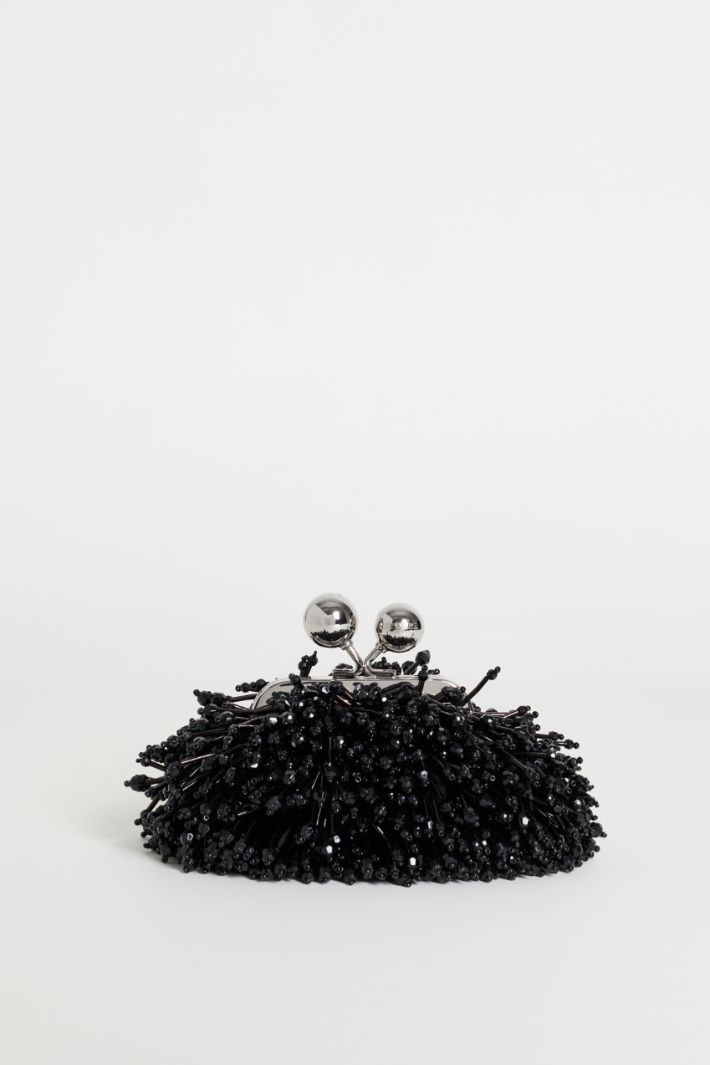 Satin and Sequin Clutch - BLACK - Intrend