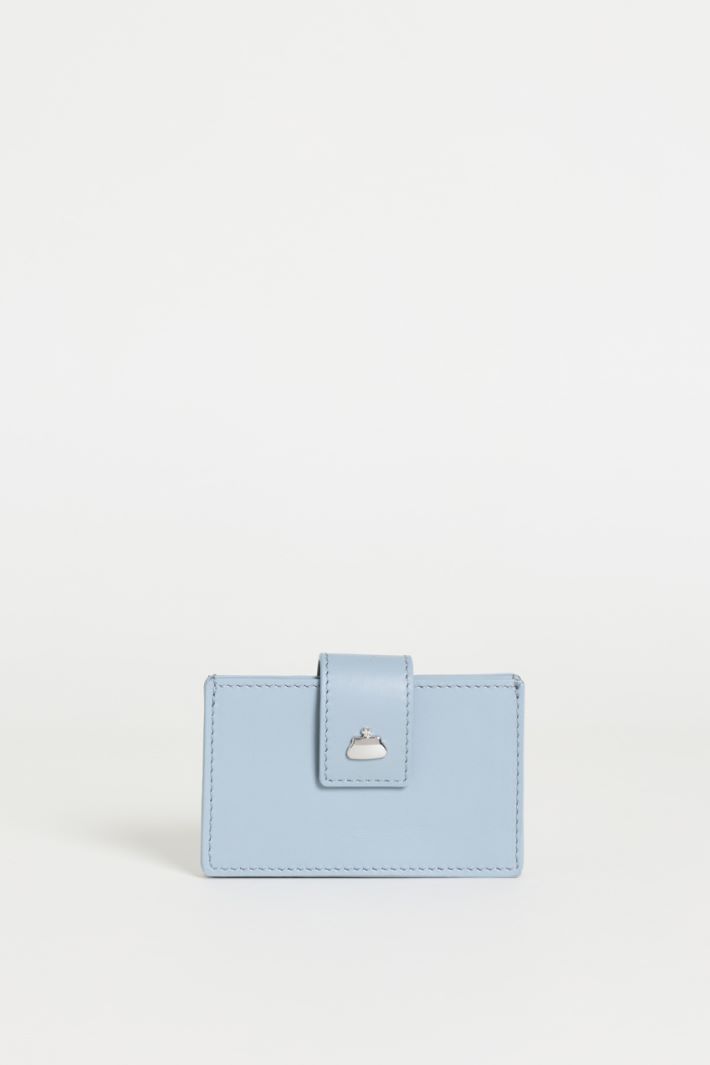 Smooth leather card holder - LIGHT BLUE - Intrend