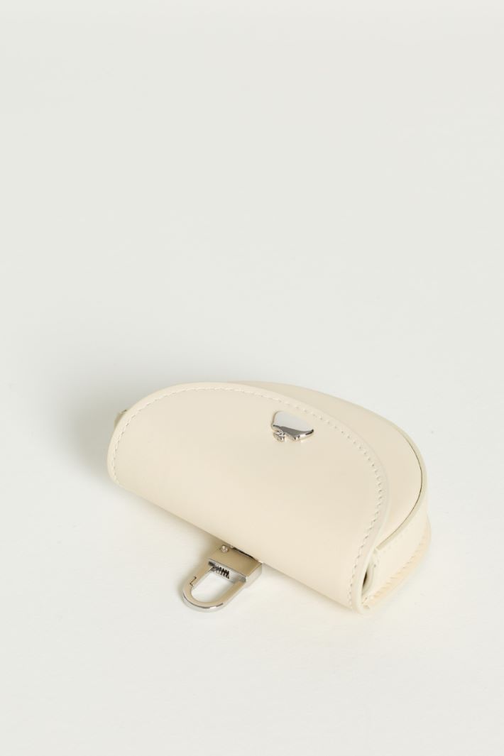 Round leather earbud pouch - IVORY - Intrend - 2