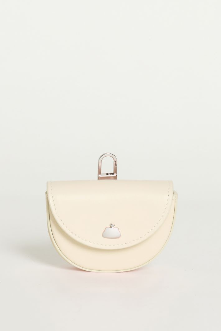 Round leather earbud pouch - IVORY - Intrend