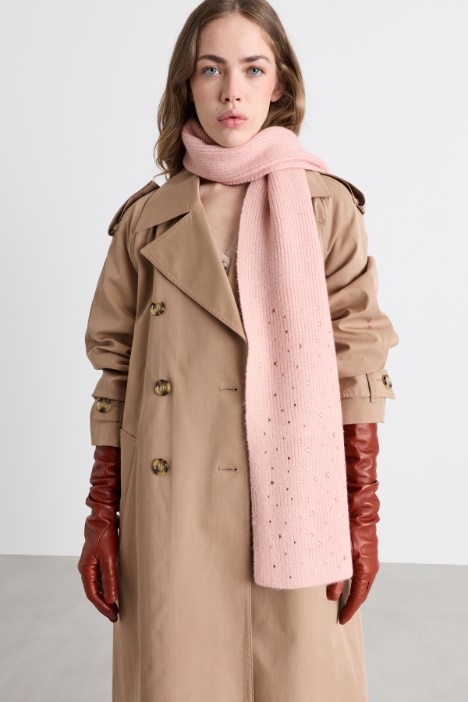 Rhinestone-Embellished Knitted Scarf - Intrend