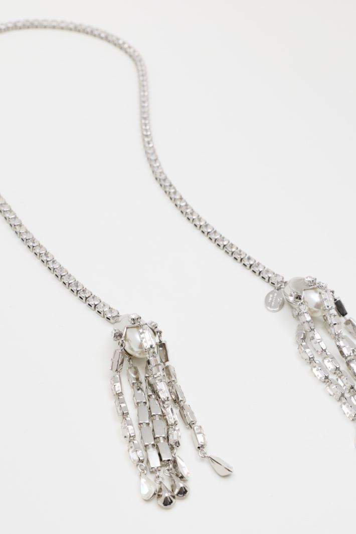 Rhinestone Tassel Necklace - SILVER - Intrend - 2