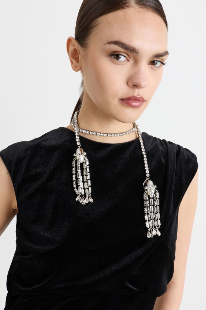 Rhinestone Tassel Necklace - SILVER - Intrend - 3