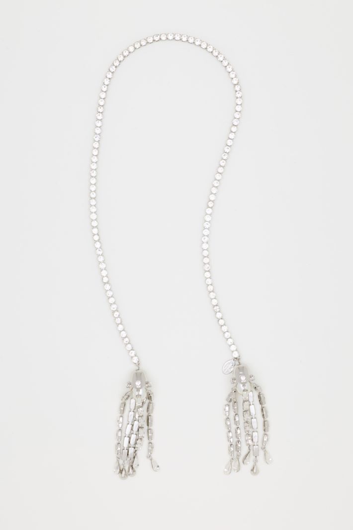 Rhinestone Tassel Necklace - SILVER - Intrend