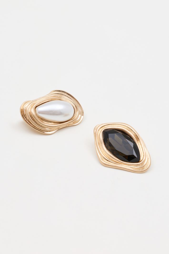 Pearl and Diamanté Earrings - GOLD - Intrend - 2