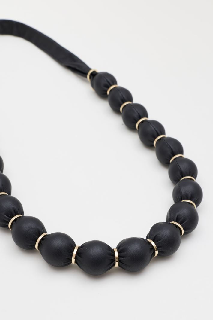 Leather Sphere Necklace - BLACK - Intrend - 2