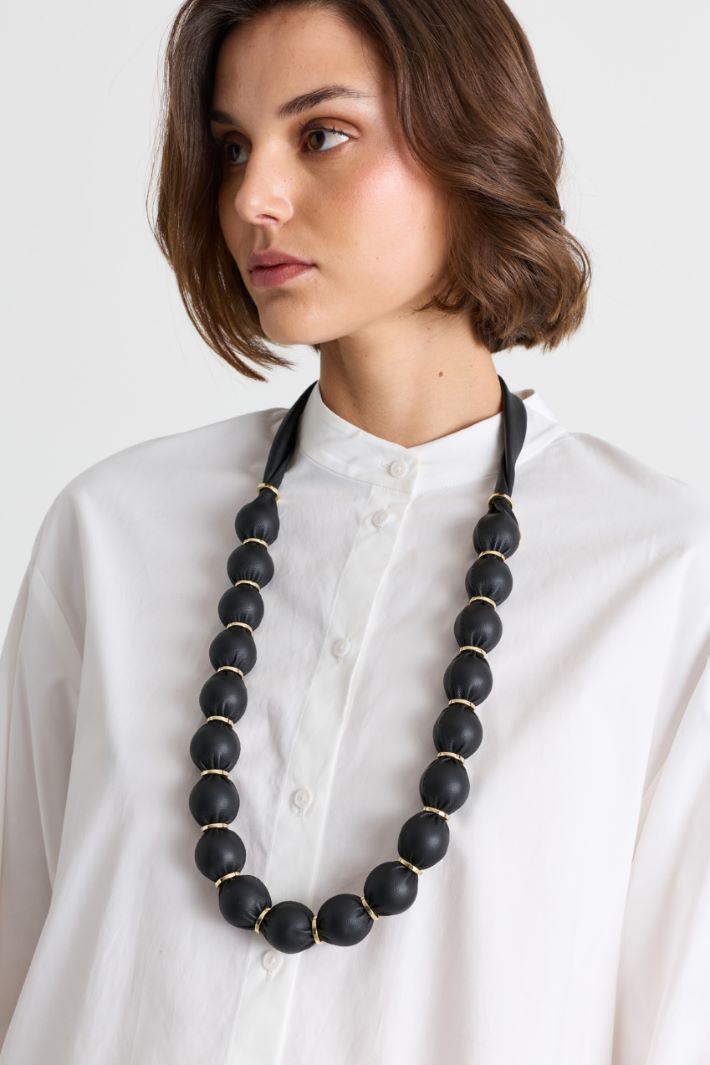 Leather Sphere Necklace - BLACK - Intrend - 3