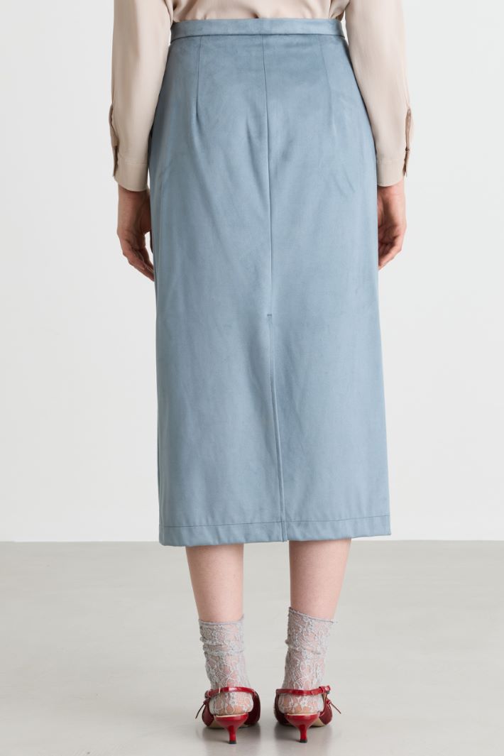 Straight-Fit Skirt with Central Slits - LIGHT BLUE - Intrend - 4