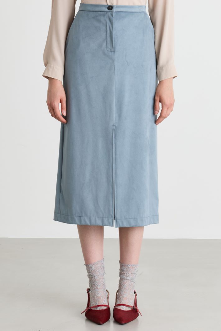 Straight-Fit Skirt with Central Slits - LIGHT BLUE - Intrend - 2