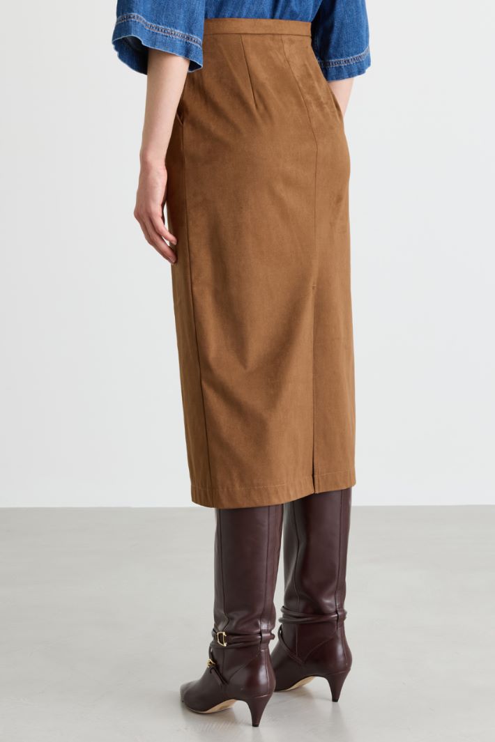 Straight-Fit Skirt with Central Slits - BROWN - Intrend - 4