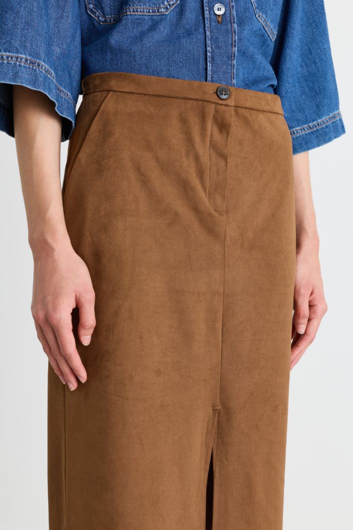 Straight-Fit Skirt with Central Slits - BROWN - Intrend - 3