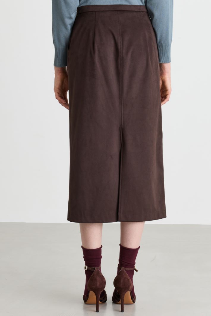 Straight-Fit Skirt with Central Slits - BROWN - Intrend - 4
