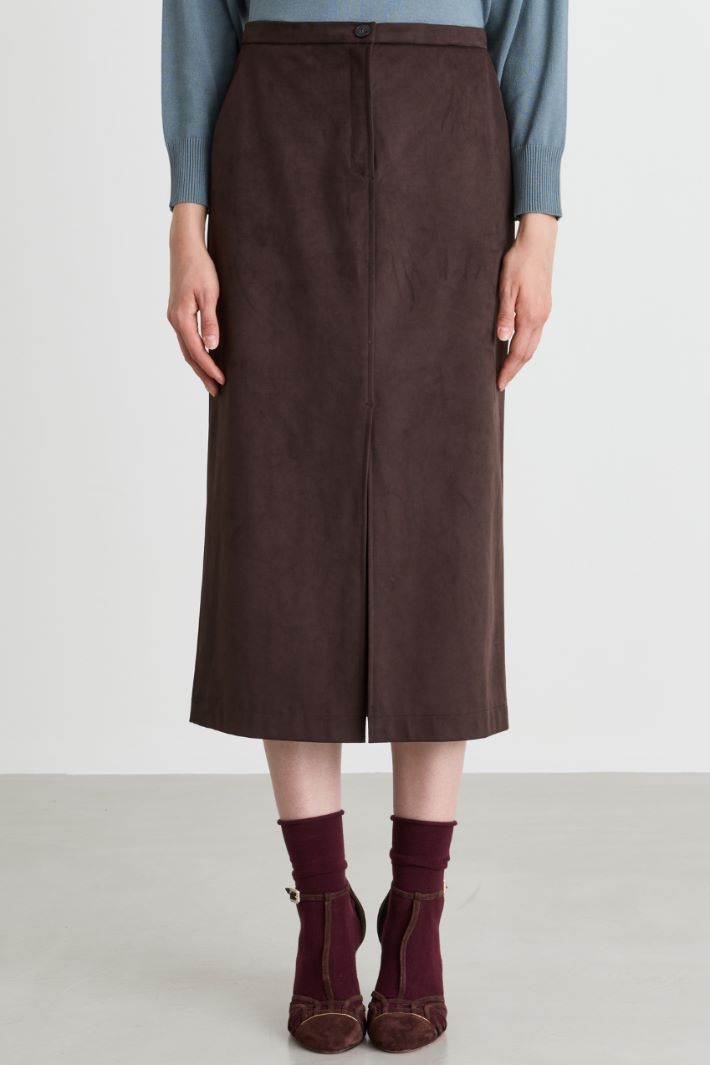 Straight-Fit Skirt with Central Slits - BROWN - Intrend - 2