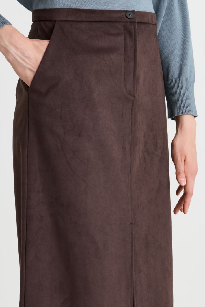 Straight-Fit Skirt with Central Slits - BROWN - Intrend - 3