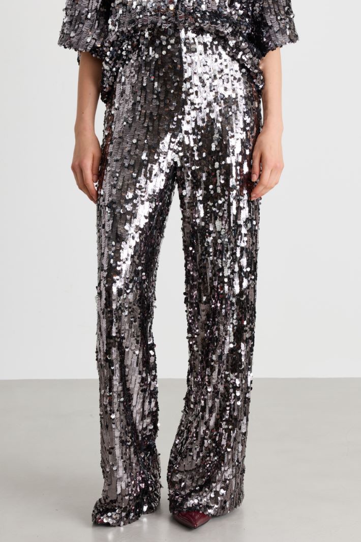 Sequinned tulle trousers - BLACK - Intrend - 2