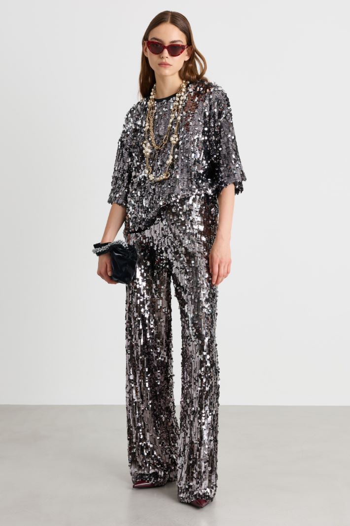 Sequinned tulle trousers - BLACK - Intrend