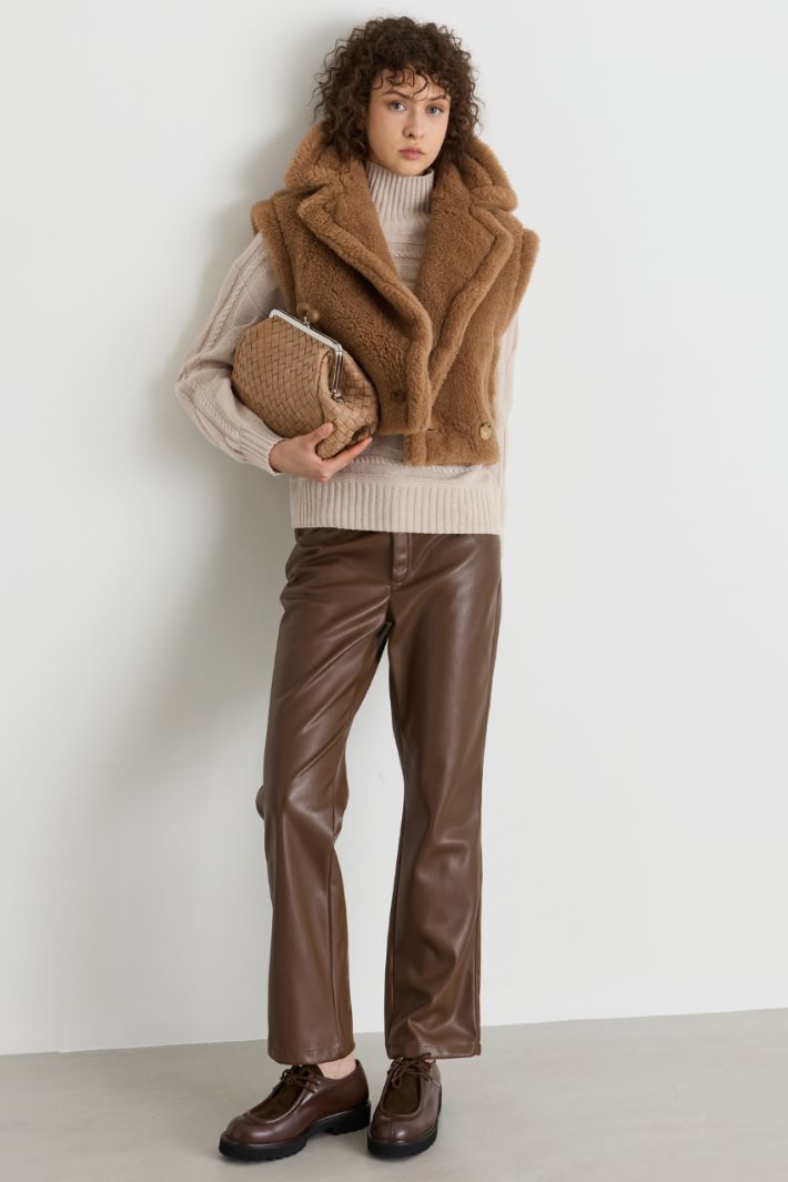 Coated jersey trousers - BROWN - Intrend