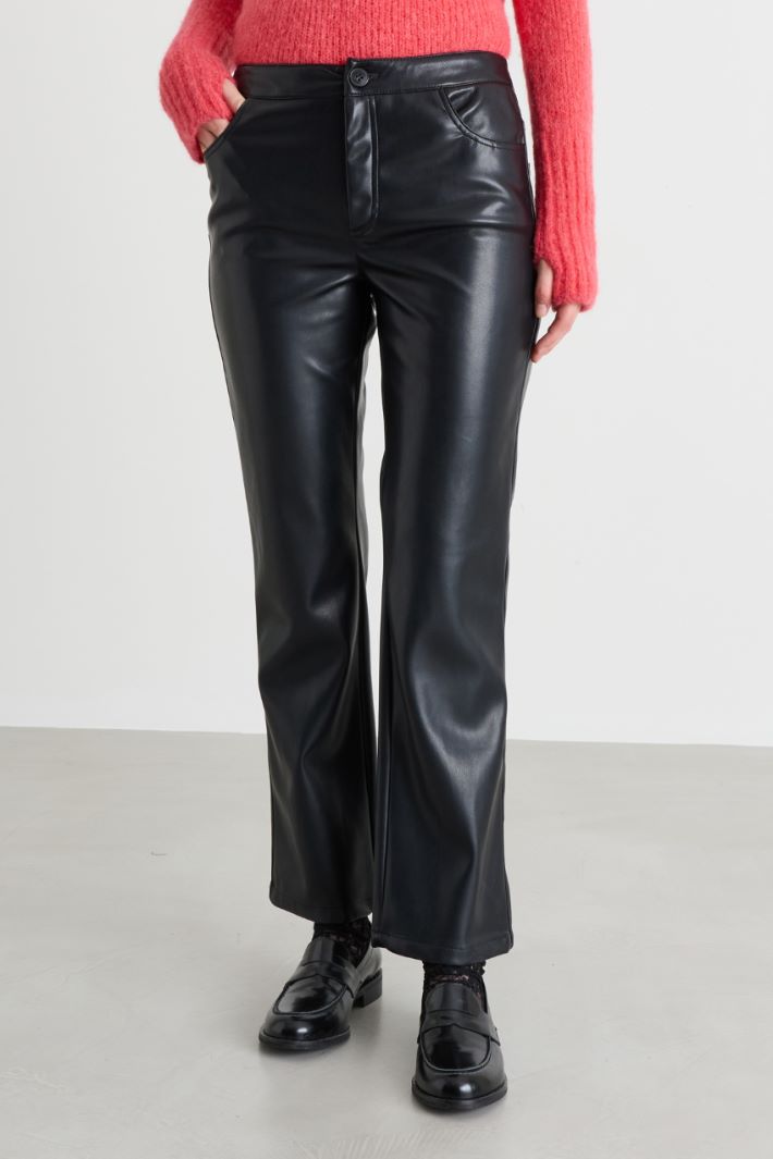 Coated jersey trousers - BLACK - Intrend - 2