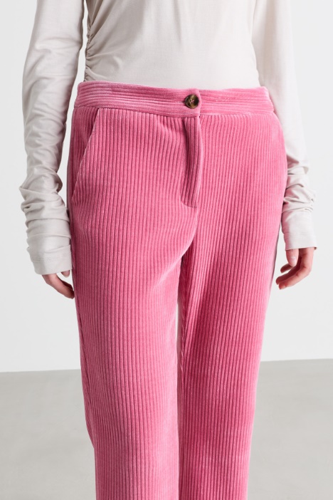 Pantalone slim in jersey velluto a coste