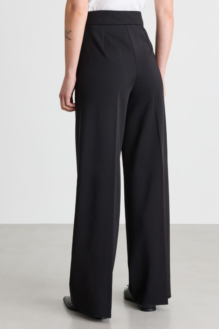 Wide-leg jersey trousers - BLACK - Intrend - 4