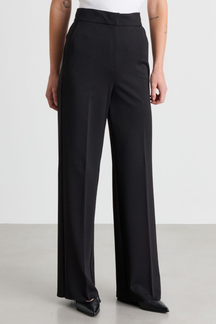 Wide-leg jersey trousers - BLACK - Intrend - 2