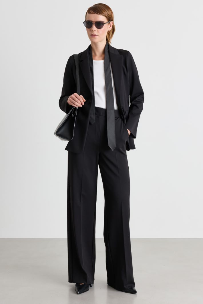 Wide-leg jersey trousers - BLACK - Intrend