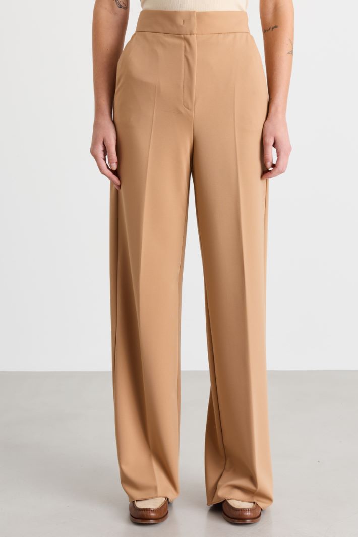 Wide-leg jersey trousers - CAMEL - Intrend - 2