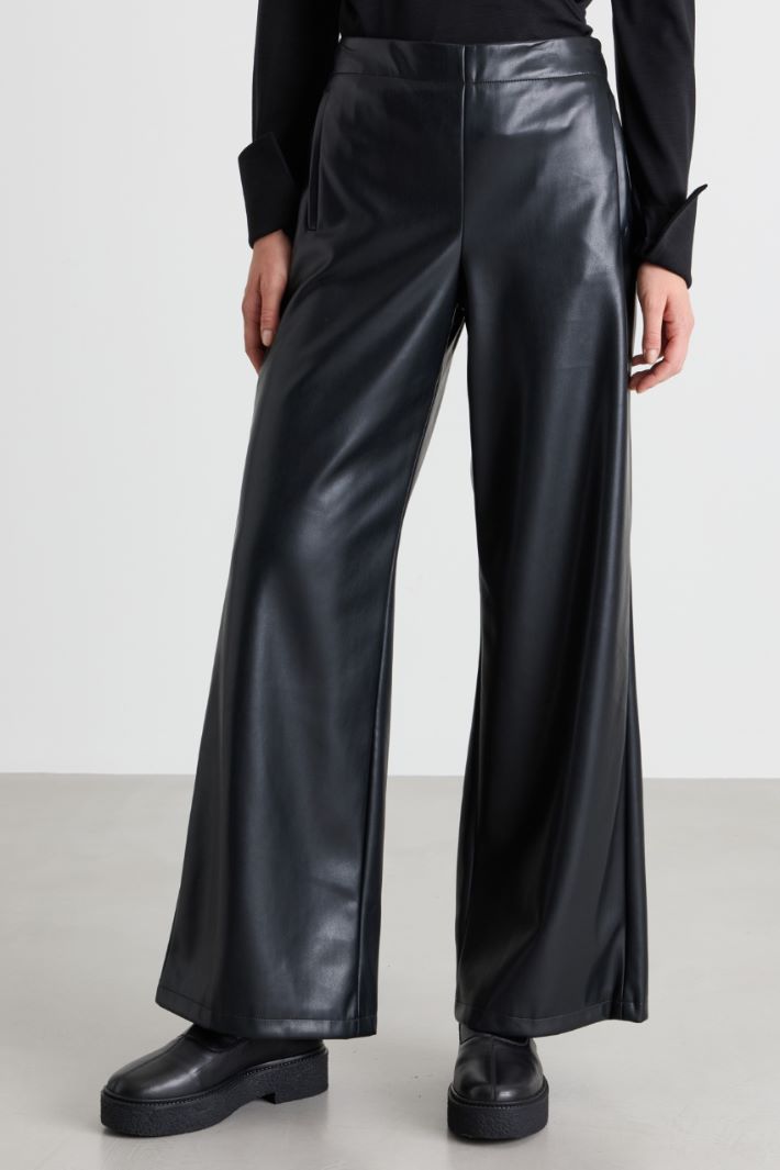 Straight coated jersey trousers - BLACK - Intrend - 2