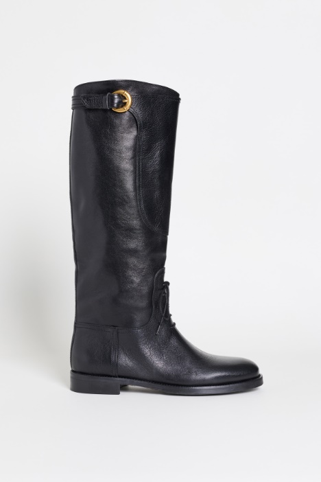 Smooth Leather Boots - Intrend