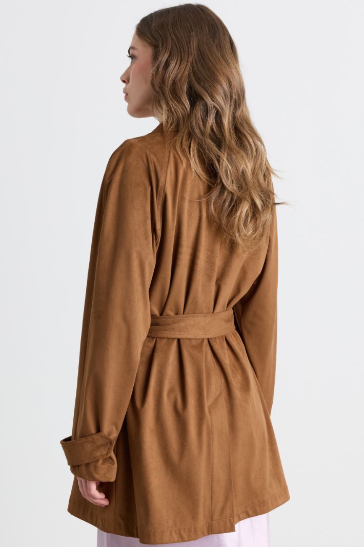 Double-breasted jersey trench coat - BROWN - Intrend - 4