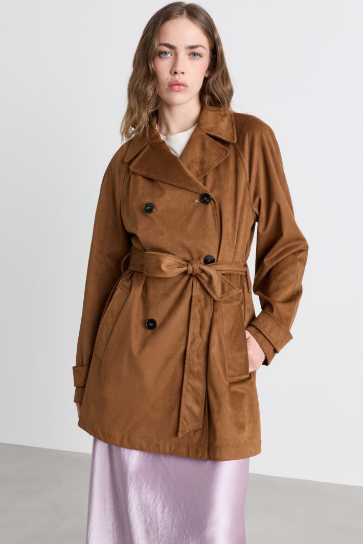 Double-breasted jersey trench coat - BROWN - Intrend - 2