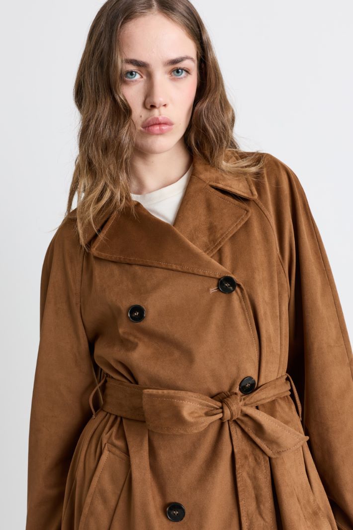 Double-breasted jersey trench coat - BROWN - Intrend - 3