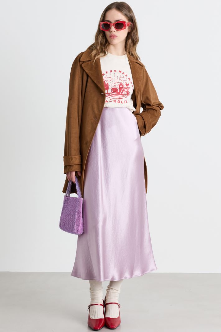 Double-breasted jersey trench coat - BROWN - Intrend