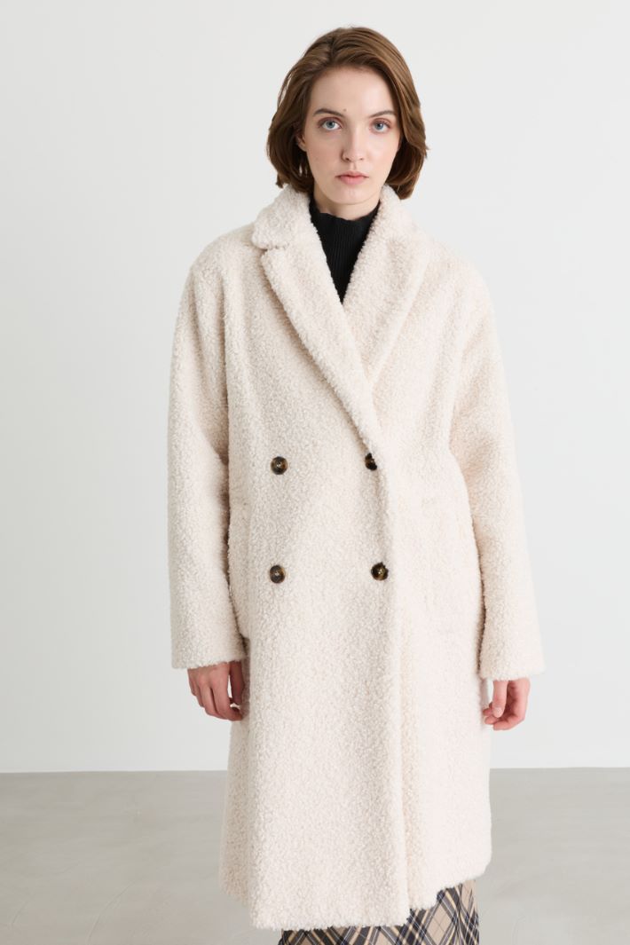Oversized bouclé jersey coat - WHITE - Intrend - 2