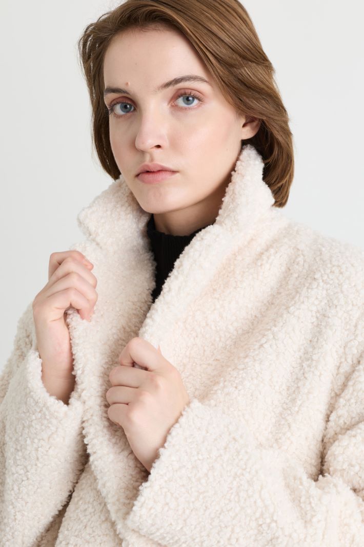 Oversized bouclé jersey coat - WHITE - Intrend - 3