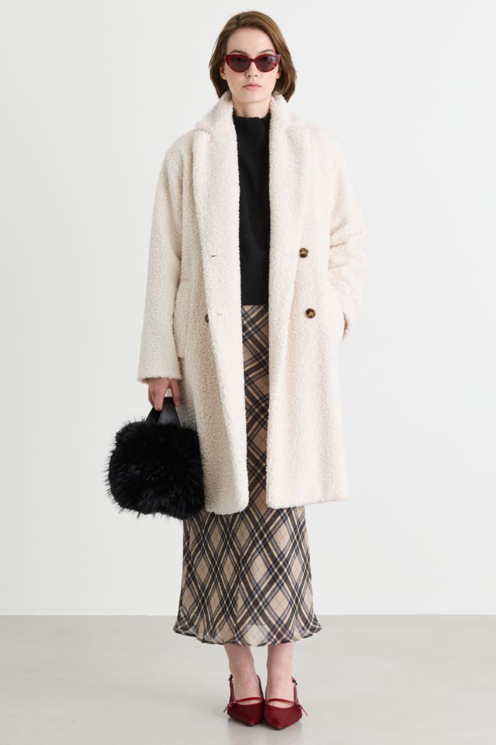 Oversized bouclé jersey coat - WHITE - Intrend