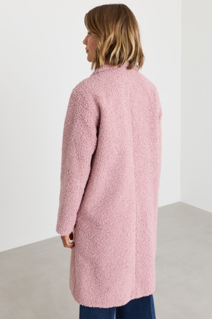 Oversized bouclé jersey coat - PINK - Intrend - 4