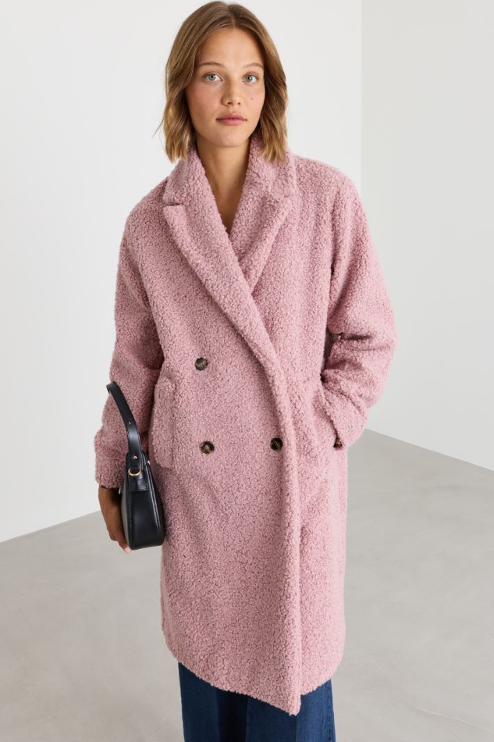 Oversized bouclé jersey coat - PINK - Intrend - 2