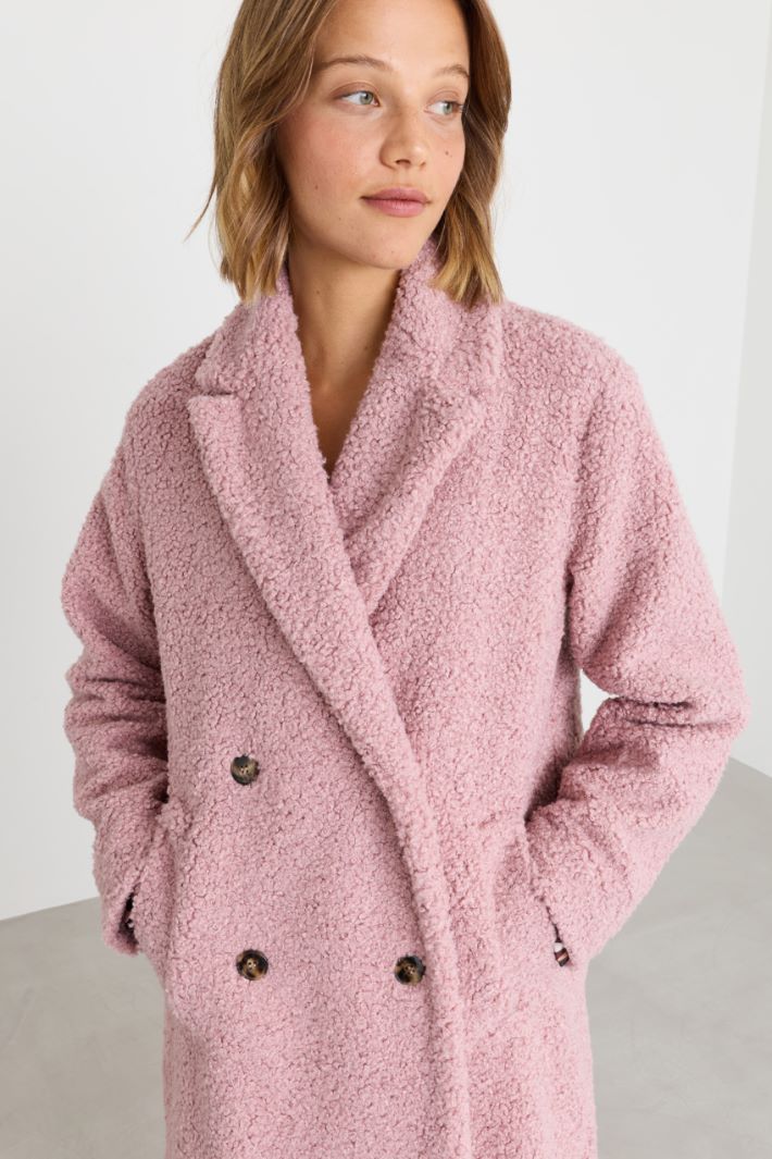Oversized bouclé jersey coat - PINK - Intrend - 3