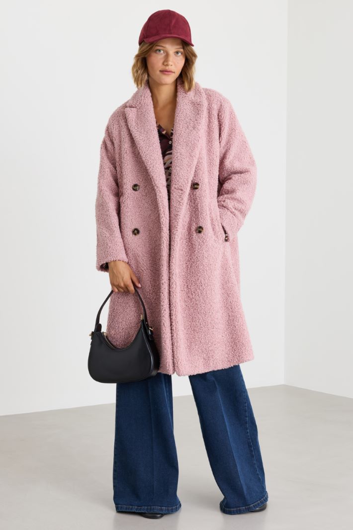 Oversized bouclé jersey coat - PINK - Intrend