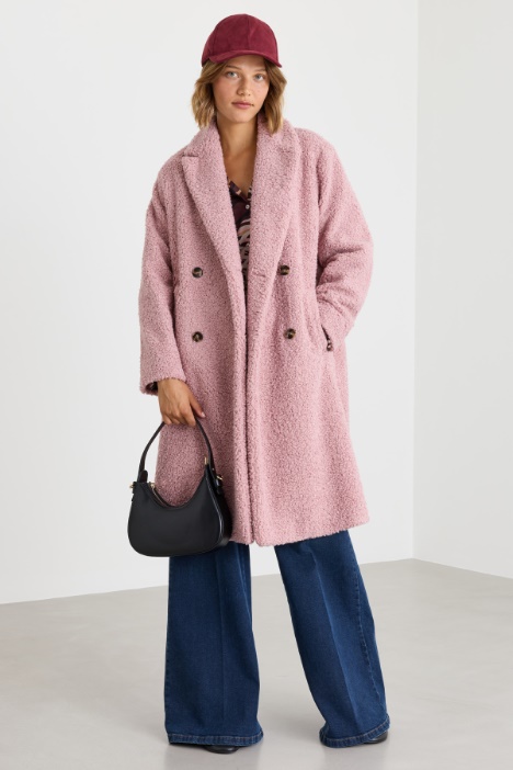 Oversized bouclé jersey coat - Intrend