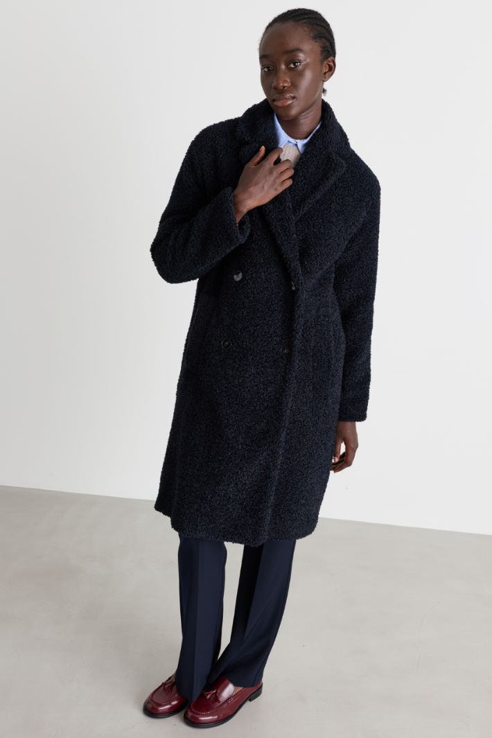 Oversized bouclé jersey coat - BLUE - Intrend - 2