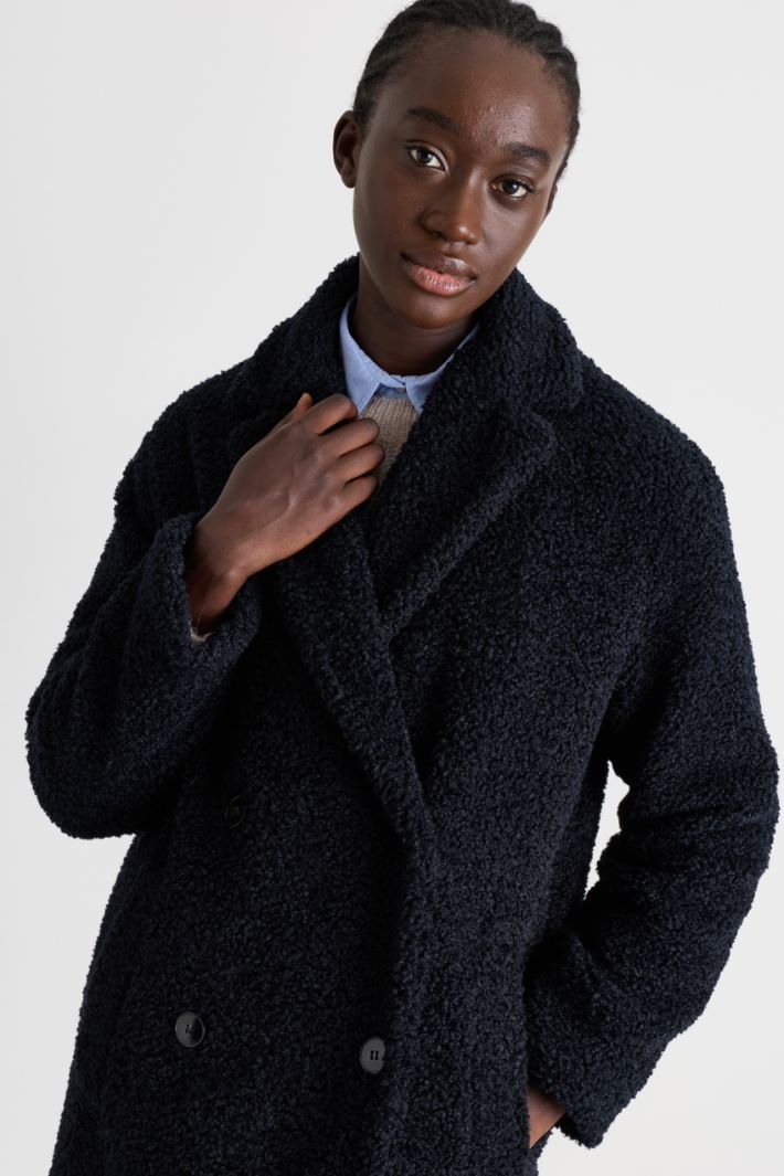 Oversized bouclé jersey coat - BLUE - Intrend - 3