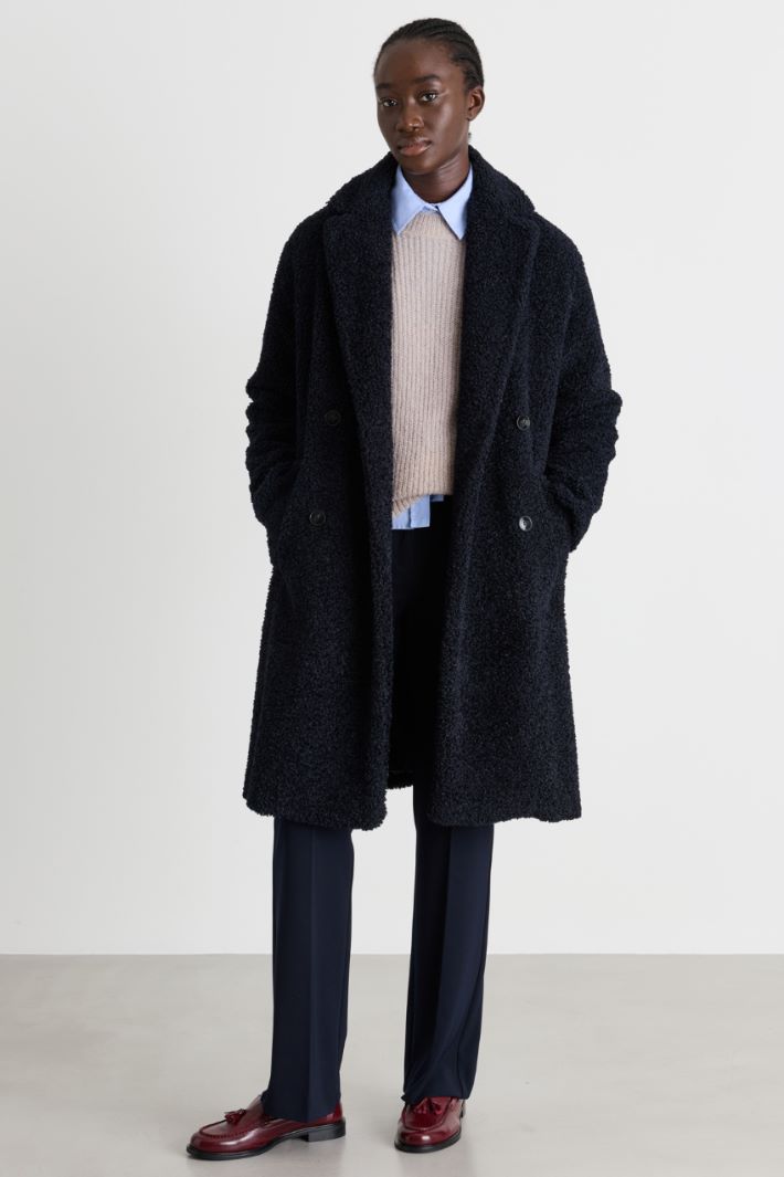 Oversized bouclé jersey coat - BLUE - Intrend