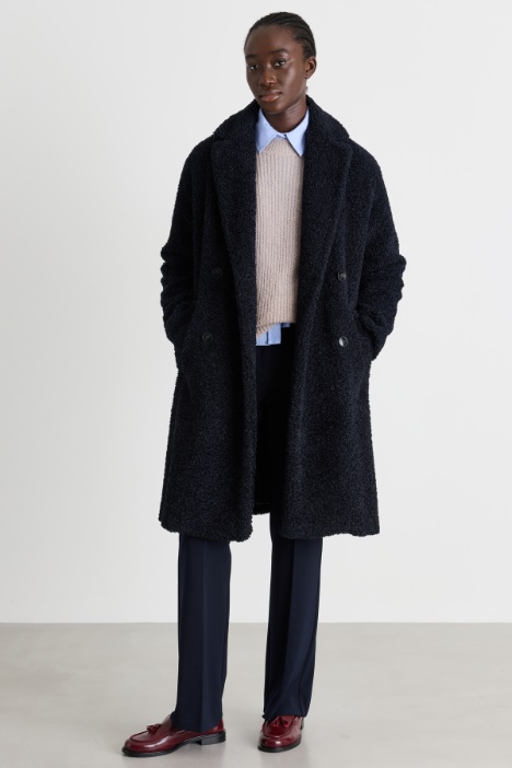 Oversized bouclé jersey coat - Intrend